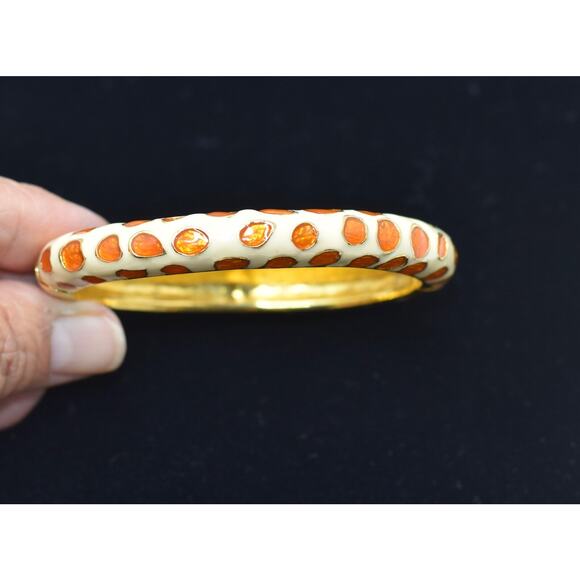 Kenneth Jay Lane 2006 Ivory & Gold Enamel Animal Print Bangle RARE!!! - Picture 8 of 9